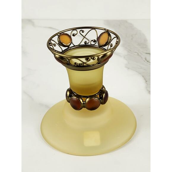 PartyLite Paris Retro Taper Candle Holder Yellow Frosted 3 3/4" Amber Jewel 80's - Picture 5 of 16